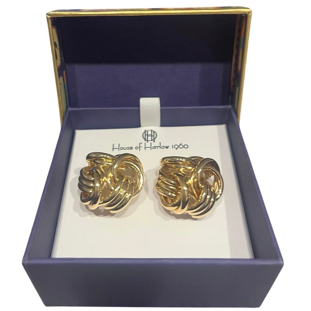 House of Harlow 1960 Large Knotted  Gold Tone Stud Earrings